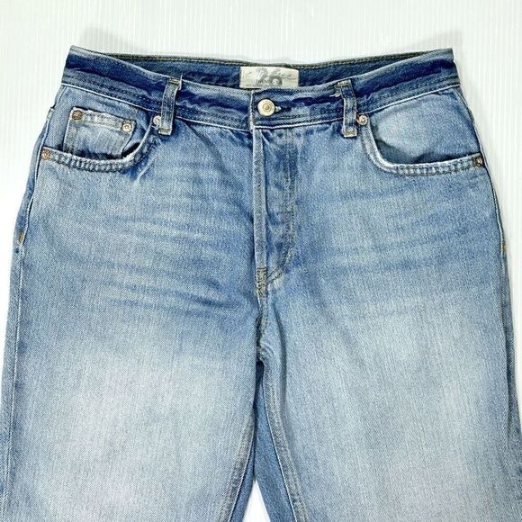 Free People Maggie Straight Leg Mid Rise Distressed Denim Jeans Size 26 Waist - Picture 3 of 15